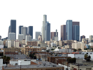 Wall Mural - Downtown Los Angeles skyline isolated with cut out sky.