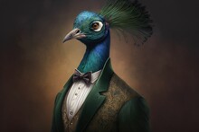Portrait Of A Peacock Dressed In A Formal Business Suit, Generative Ai