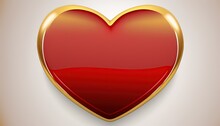  A Red Heart With A Gold Frame On A White Background With A Shadow In The Middle Of The Heart Is A Shiny Gold Frame With A Shadow.
