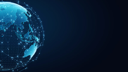 Wall Mural - Globalization and communication concept. Earth and luminous rays. 3d rendering