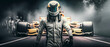 © Viks_jin - formula one racing driver before start of competition on track. Banner with copy space, digital ai art