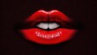 © Shanti - a woman's lips with red lipstick and white teeth, with a black background and a red background with a white spot in the middle of the lip.  generative ai