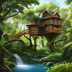 Wall Mural - Eco-friendly treehouse with natural surroundings3, Generative AI