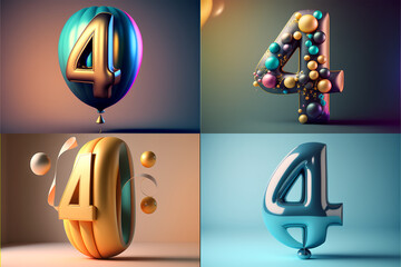 3d render of a glowing symbol number four 4