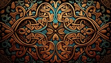  An Intricate Design With A Blue And Brown Background And A Brown Background With A Gold And Blue Design On It And A Black Background With A.  Generative Ai