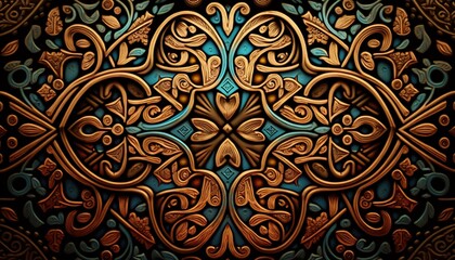  an intricate design with a blue and brown background and a brown background with a gold and blue design on it and a black background with a.  generative ai