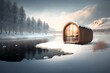 Wooden outdoor sauna on a beautiful cold snowy winter day. Generative AI