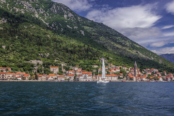 Wall Mural - View of Perast village on the shore of Kotor Bay, Montenegro