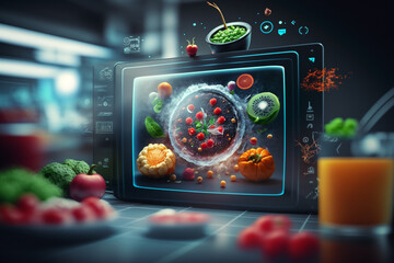 The arrival of FoodTech, innovation and digitalisation in the food industry, background, illustration, generative ai