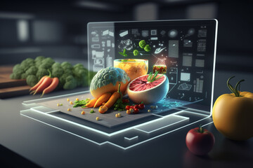The arrival of FoodTech, innovation and digitalisation in the food industry, background, illustration, generative ai