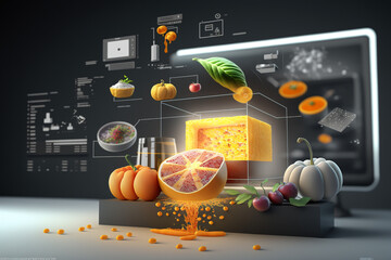 The arrival of FoodTech, innovation and digitalisation in the food industry, background, illustration, generative ai