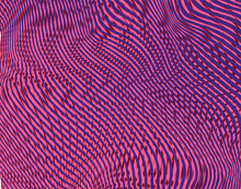 Geometric Abstract Pattern With Wavy Linear Moire Effect In Trendy Color Of The Year Viva Magenta. Metaverse Concept Background For Wall Art, Panel, Poster, Web Banner, Mobile Apps, Interior Decor. 