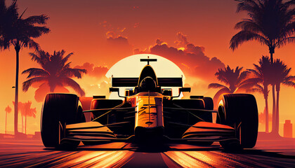 Wall Mural - F1 bolid looks like real in sunset, generative ai