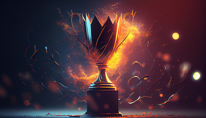 Winner trophy with flames and blurred background, generative ai