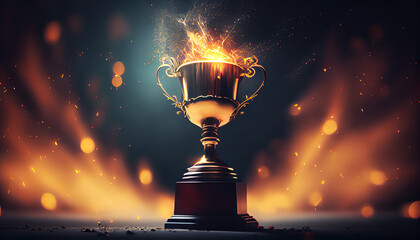 Wall Mural - winner trophy with flames and blurred background, generative ai