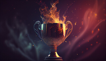Wall Mural - winner trophy with flames and blurred background, generative ai