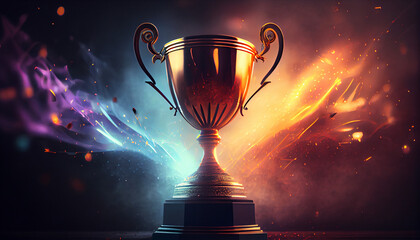 Wall Mural - winner trophy with flames and blurred background, generative ai