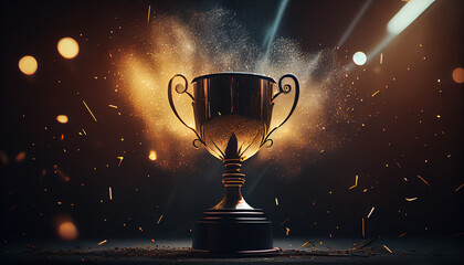 winner trophy with flames and blurred background, generative ai