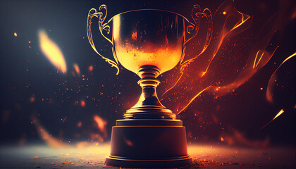 Wall Mural - winner trophy with flames and blurred background, generative ai