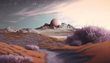 Surreal And Whimsical Pastel Dream-Like Landscapes, Futuristic High Quality Illustrations Of Strange New Worlds And Planets, Vibrant Photo Realistic Space, Nature Sci-Fi Landscapes, Incredible Texture