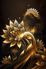 Modern Art Golden Abstract Flower pattern. oriental luxury style Generative AI