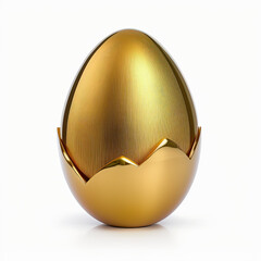 Wall Mural - Perfect golden egg. generative ai. Beautiful shiny golden egg on white background