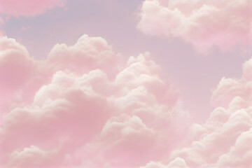 Background of fluffy baby pink pastel cotton candy clouds in the sky. Generative AI  