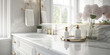 © Viks_jin - Elegant white bathroom interior with marble countertop with copy space and bathroom appliances product.
