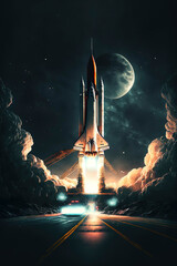 Wall Mural - sleek space rocket going to the launchpad. dark stary night. ai-generated