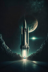 Wall Mural - sleek space rocket going to the launchpad. dark stary night. ai-generated