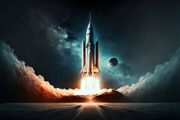 Wall Mural - sleek space rocket going to the launchpad. dark stary night. ai-generated