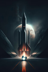 Wall Mural - sleek space rocket going to the launchpad. dark stary night. ai-generated