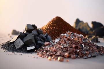 small pile of minerals extracted in a rare earth mine. ai generated.