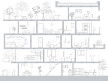 A Set Of Furniture Elevation Vector Illustrations That Are Ideal For Designing Architectural Cross-section Blueprints Will Help You In Your Work