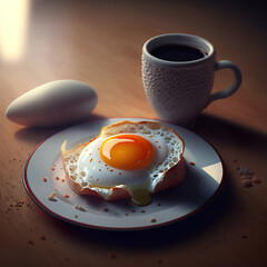 Wall Mural - Healthy breakfast toasts with fried egg, breakfast egg with coffee. 3D realistic illustration. Generative AI