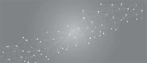 White network. Abstract connection on grey background. Network technology background with dots and lines for desktop. Ai system background. Abstract concept. Line background, network technology