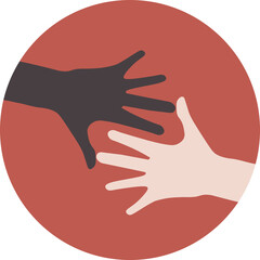 Illustration symbol isolated vector of two hands reached each other black and red color in red circle, symbolize teamwork, togetherness, vote, care, help, charity, love, comunnication