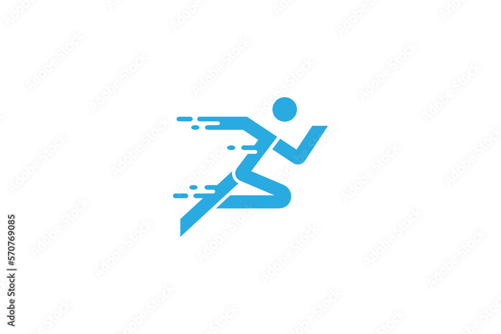 running person logo, athletic sport symbol with fast effect in flat design