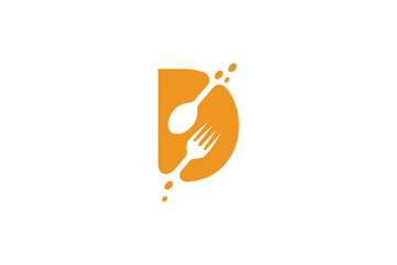Wall Mural - D food, letter d with cutlery in orange color flat design logo
