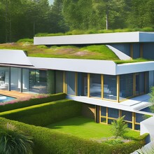 Modern Home With A Green Roof And A Sustainable Energy System2, Generative AI