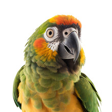 Parrot Face Shot Isolated On Transparent Background Cutout