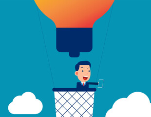 Wall Mural - Person on balloon and finding idea. Develop project plan and strategy