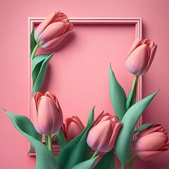 Wall Mural - Beautiful spring frame with tulips. Generative AI.