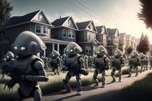 An Intergalactic War: A Small Army Of Aliens Marching