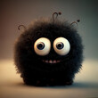 cute black hairy  monster big eyes   wide smile  