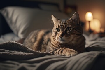 Wall Mural - cat on bed created using AI Generative Technology