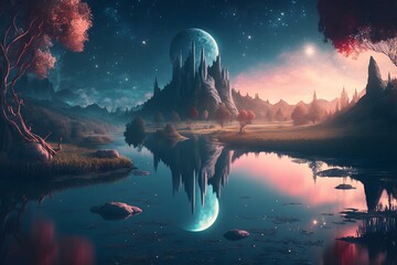 Poster - magical world landscape created using AI Generative Technology