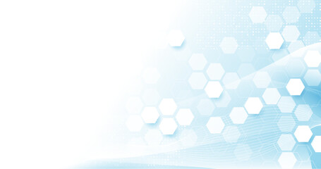 Leinwandbilder - Abstract blue hexagon shape and wavy lines with science and health care concept background. Vector illustration