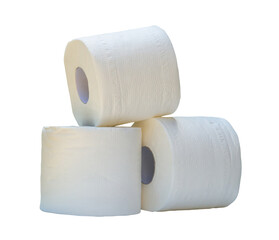 Wall Mural - three rolls of white tissue paper or napkin prepared for use in toilet or restroom isolated on white background with clipping path in png file format.