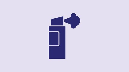 Poster - Blue Pepper spray icon isolated on purple background. OC gas. Capsicum self defense aerosol. 4K Video motion graphic animation